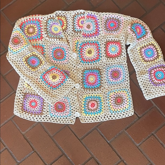 Colorful Crochet Cardigan Sweater L/XL - Picture 1 of 10